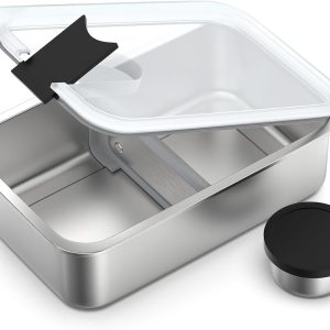 Stainless Steel Bento Lunch Box, 42oz Leak-Proof Metal Lunch Box Containers, Microwave-Safe, with Adjustable Divider, Convenient Lunchbox for Work, Travel