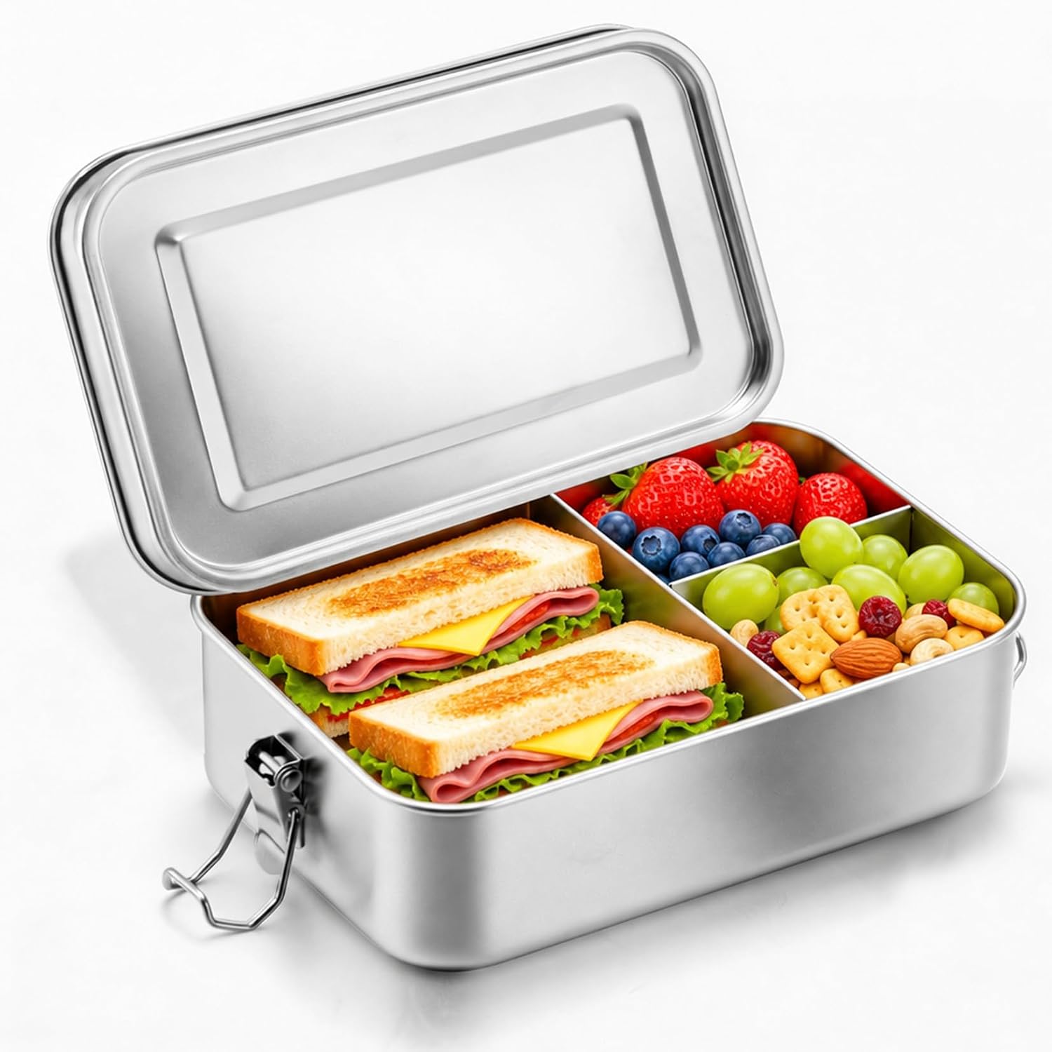 3-Compartment Stainless Steel Bento Lunch Box with Secure Lid