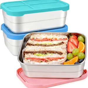 Large Stainless Steel Food Container with Silicone Seal and Compartments