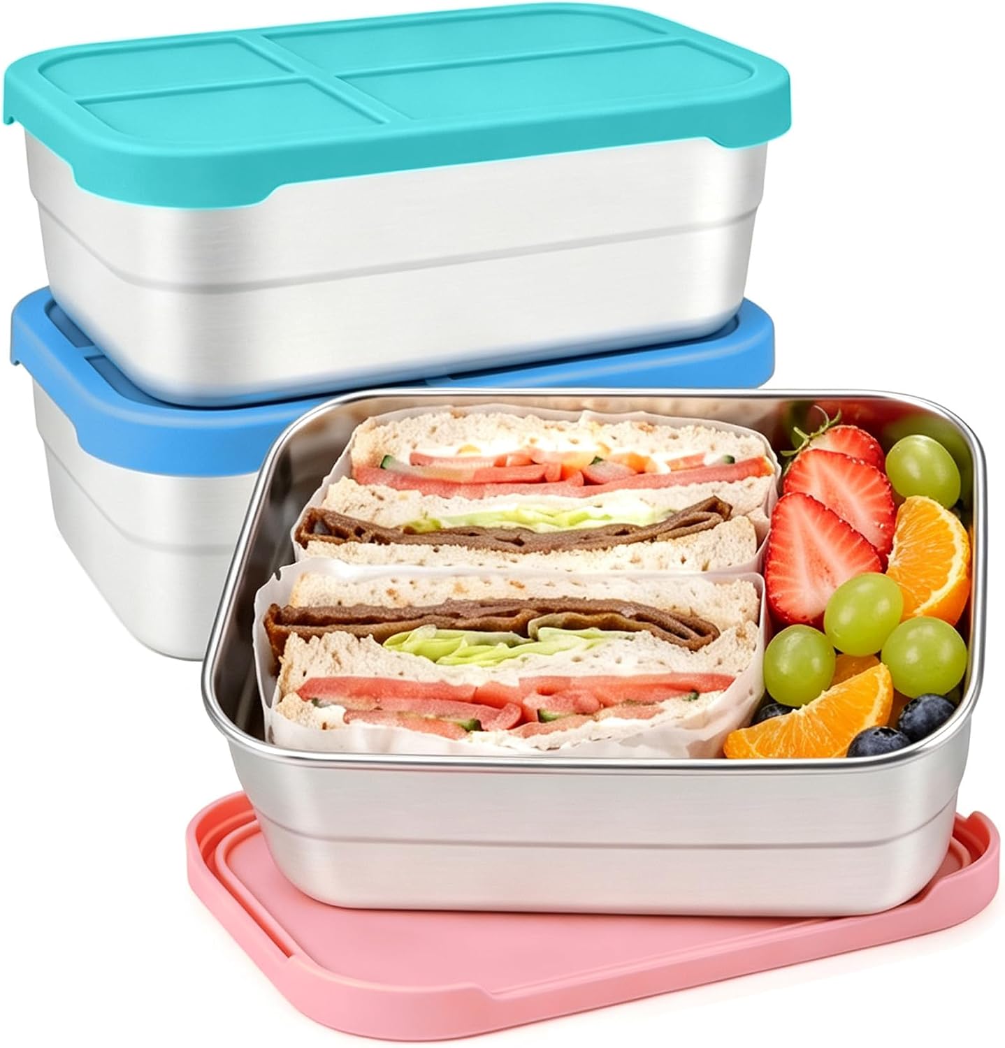 Large Stainless Steel Food Container with Silicone Seal and Compartments