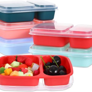 5 Pack Lunchable Snack Containers 2 Compartment Divided Bento Snack Boxes Reusable Meal Prep Containers with Lids Lunch Food Storage Box for School Work Travel(Melon Color)