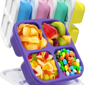 5 Pack Bento Snack Containers, 4 Compartment BPA-free Plastic Food Storage Containers, Divided Lunchable Container, Bento Lunch Box for Work and Travel