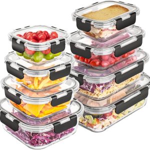 8 Pack Glass Food Storage Containers with Lids, Meal Prep Containers, Airtight Bento Boxes with Leak Proof Locking for Microwave, Oven, Freezer and Dishwasher, BPA Free